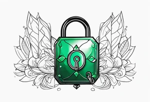 Lock and key with emerald stone tattoo idea