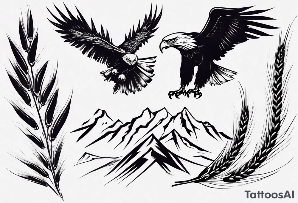 mountains wheat eagle tattoo idea