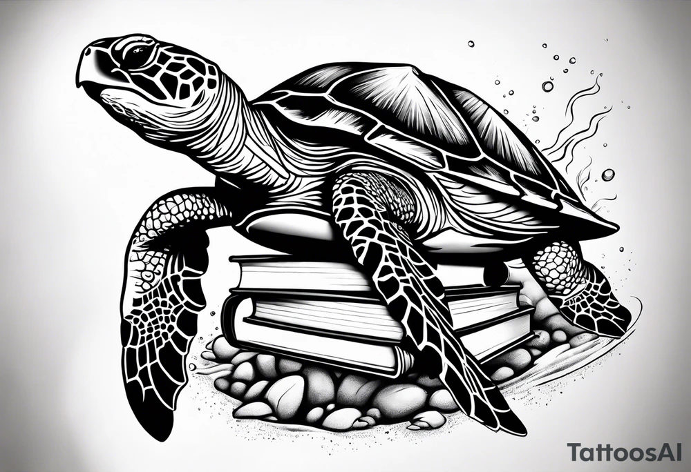 sea turtle, beach, books tattoo idea