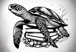 sea turtle, beach, books tattoo idea
