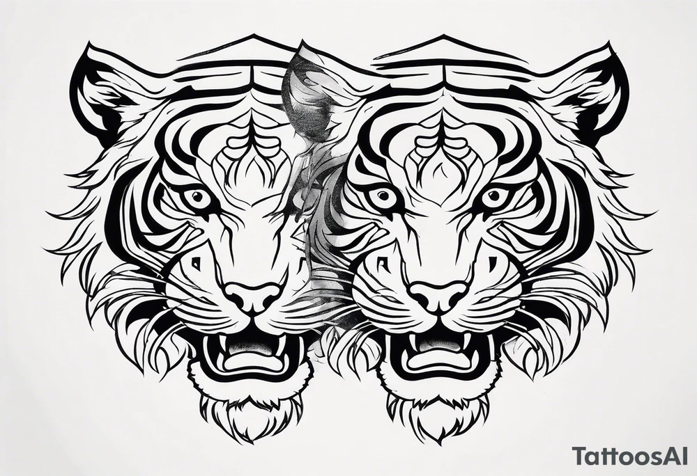 two thai tiger bodies vertical tattoo idea
