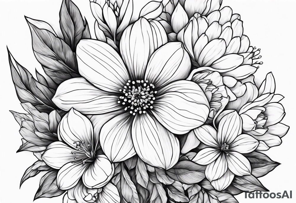 small may birth flower, december birth flower and july birth flower cluster tattoo idea