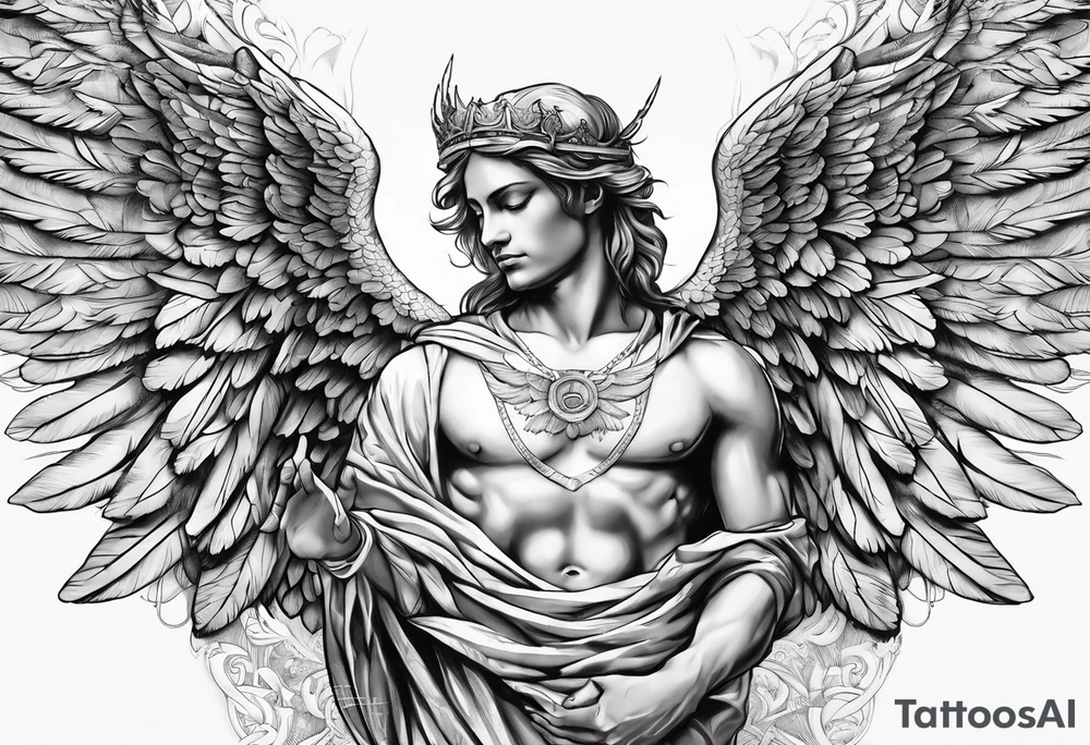 Micheal the arc angel extending hands tattoo idea