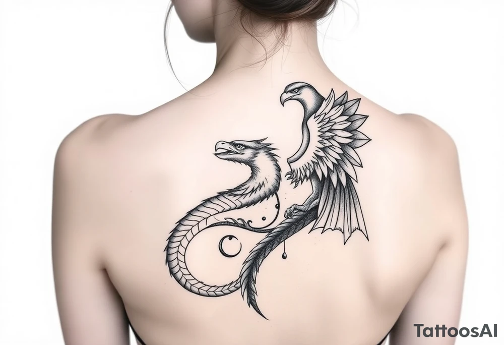 Dragon and hawk intertwined tattoo idea