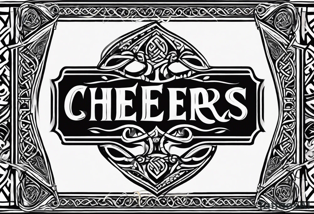 Cheers Mate text, armband +Celtic +Cancer Ribbon +tribal +artistic tattoo idea