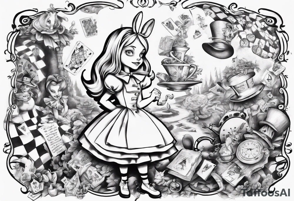 Alice in wonderland mural, "Alice, Don't Get Lost In Wonderland" tattoo idea