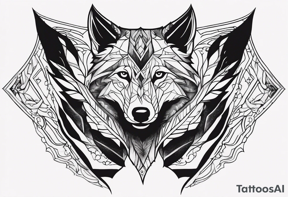 a wolf and a raven facing the front tattoo idea