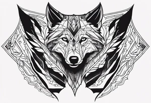 a wolf and a raven facing the front tattoo idea