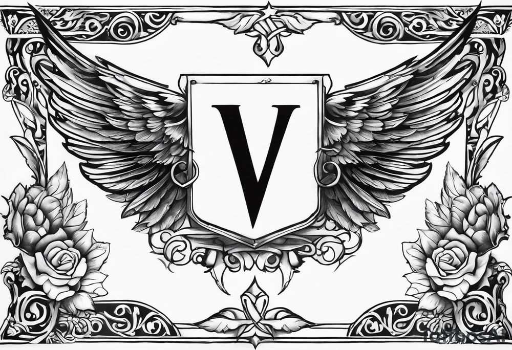 The word Glenn on a banner with angel Wings tattoo idea