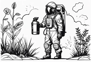 chernobyl radiation suit with cleaning tank spraying a plant tattoo idea