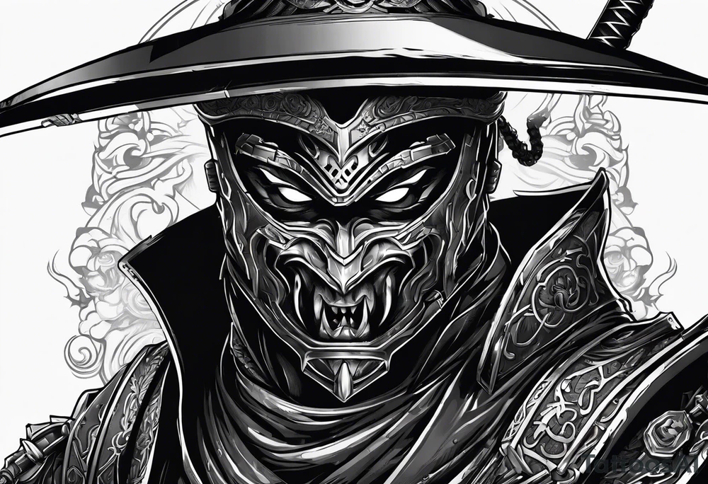 Angry robot demon ninja with demon mask with sword tattoo idea Angry robot demon ninja with demon mask with sword tattoo idea