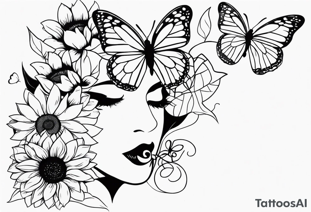 sunflowers with butterflies tattoo idea