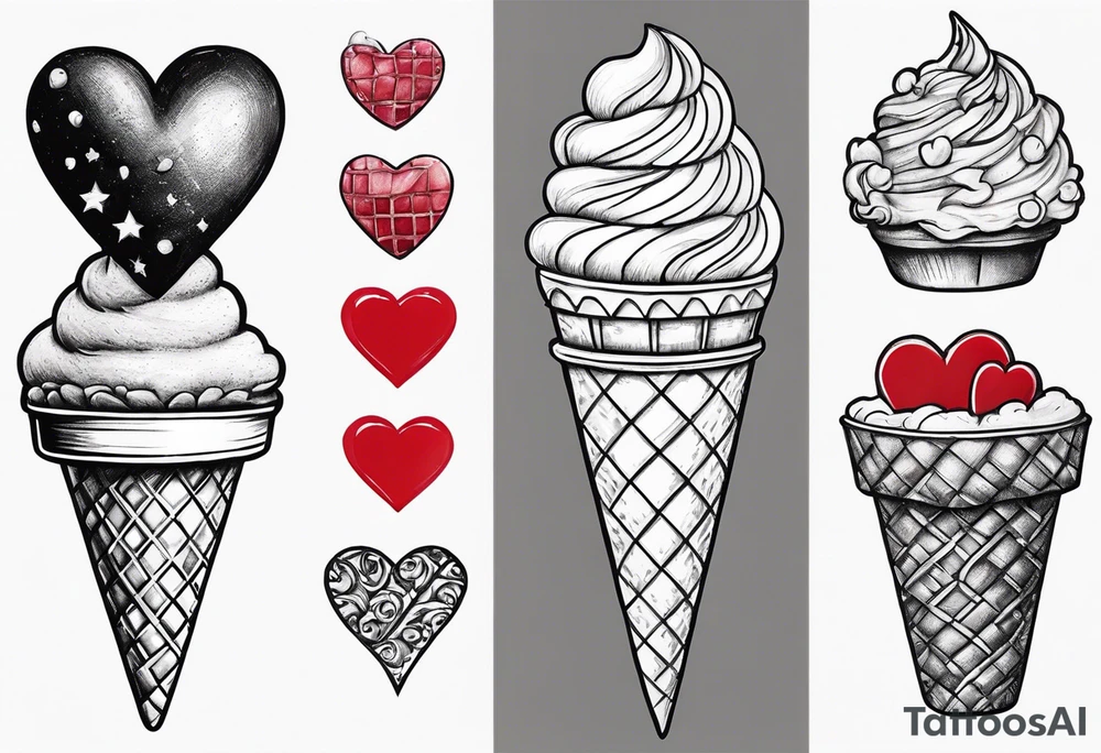 small ice cream cone with small red heart on it somewhere while representing Paris tattoo idea small ice cream cone with small red heart on it somewhere while representing Paris tattoo idea