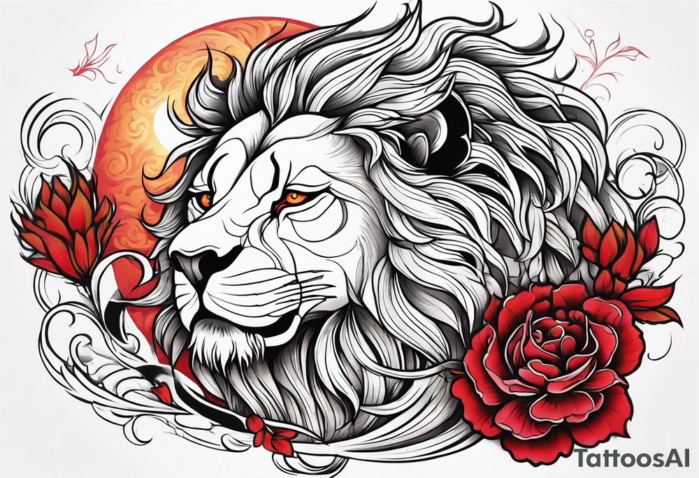 Lion phoenix rose moon tattoo idea