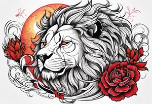 Lion phoenix rose moon tattoo idea