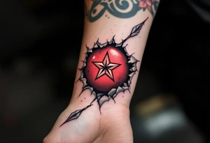 A torn-skin effect showing a red ball beneath, embedded with the Slavia star. tattoo idea