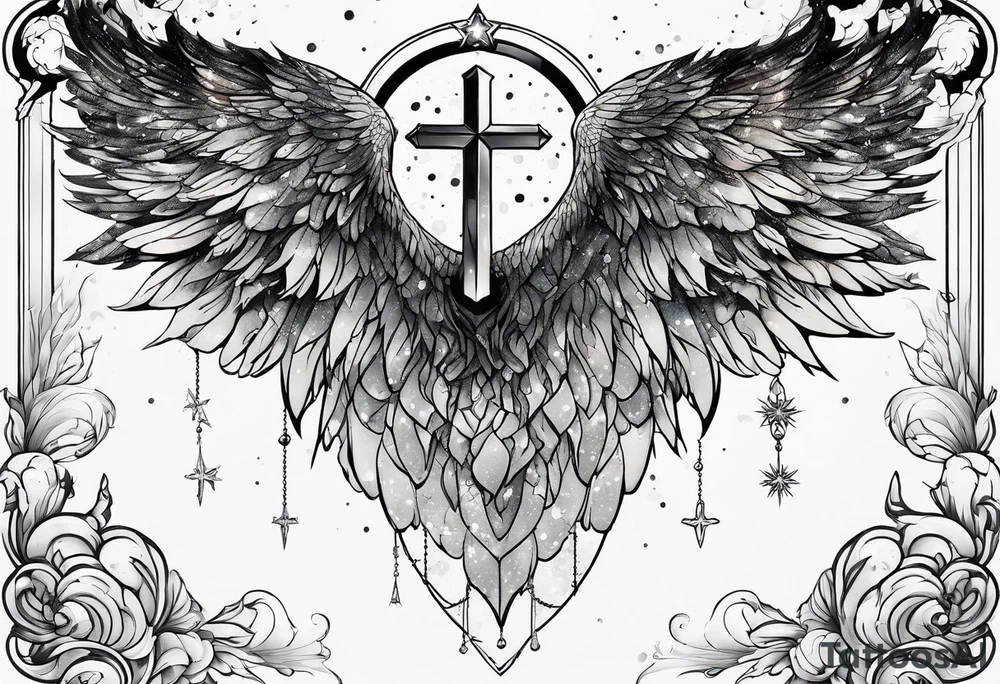 Constellation, Angel wing , snow , cross tattoo idea