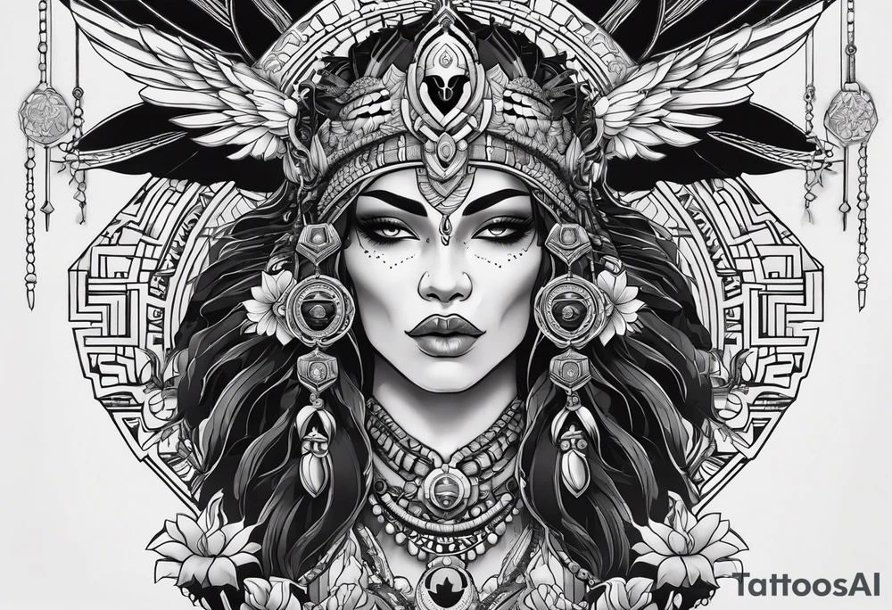 kali ma, alien goddess, valkrye, pirate, divine feminine, zenza resonance, pachamama, lotus azul, blank panther, eagle, skull, 5D, nueva gaya, dna 12 tattoo idea