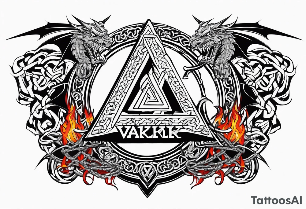 Valhalla sword shield axe barbed wire chains valknut fire dragon tattoo idea Valhalla sword shield axe barbed wire chains valknut fire dragon tattoo idea