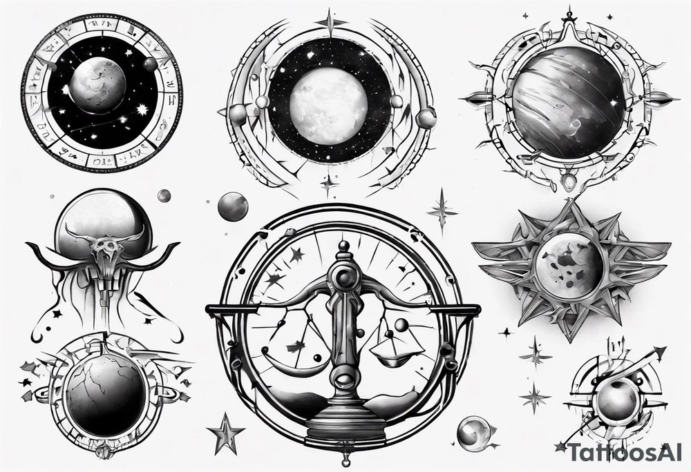 Astronomy, planet, zodiac, libra tattoo idea