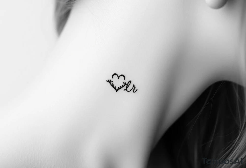 kiss mark tattooed on the neck with the initials lrs beside it tattoo idea