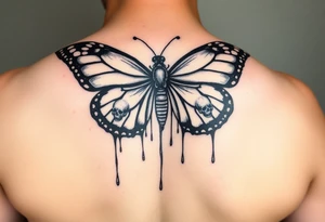 powerful majestic and dark monarch butterfly with skull detail in the wings
hidden skulls in wings, with a dripping effect tattoo idea