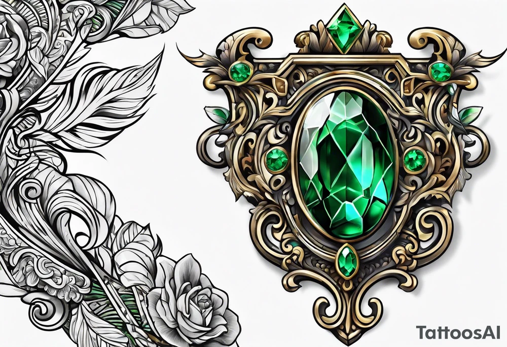 Lock and key with emerald stone tattoo idea