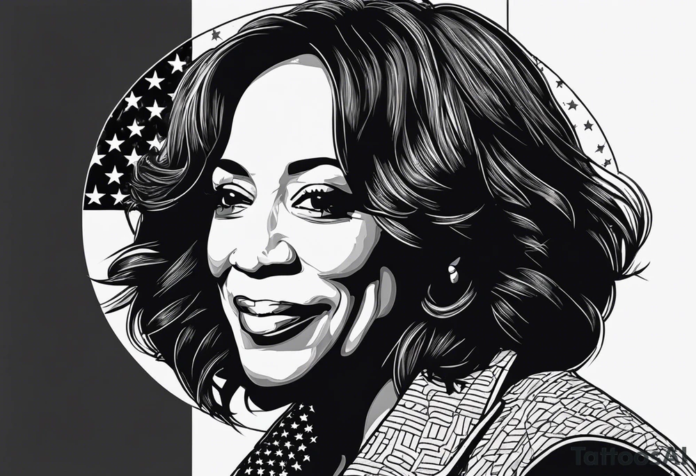 Kamala Harris, jackass, United States flag, circular motif, egg on face tattoo idea