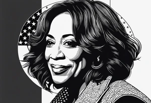 Kamala Harris, jackass, United States flag, circular motif, egg on face tattoo idea