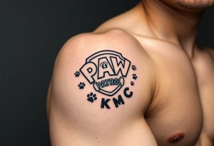 Paw Patrol Badge with footprints chasing letters KMC around the outside staggered tattoo idea