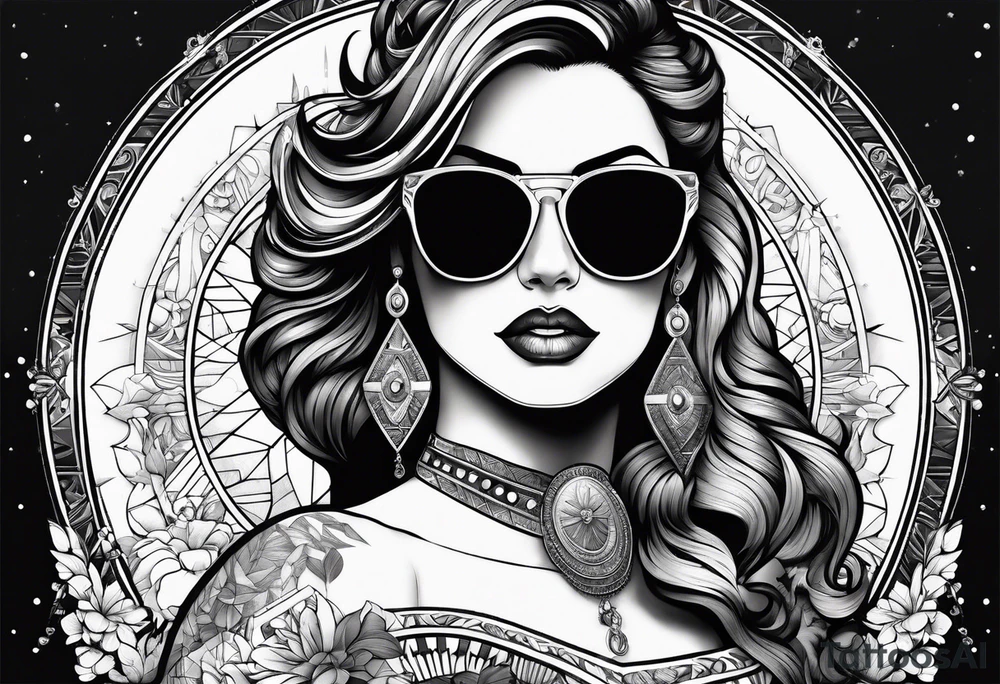 woman with big titts and a capricorn with sunglasses tattoo idea