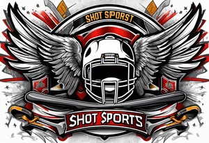 crossed hockey sticks with sports equipment and wings that says "SHOT SPORTS" tattoo idea
