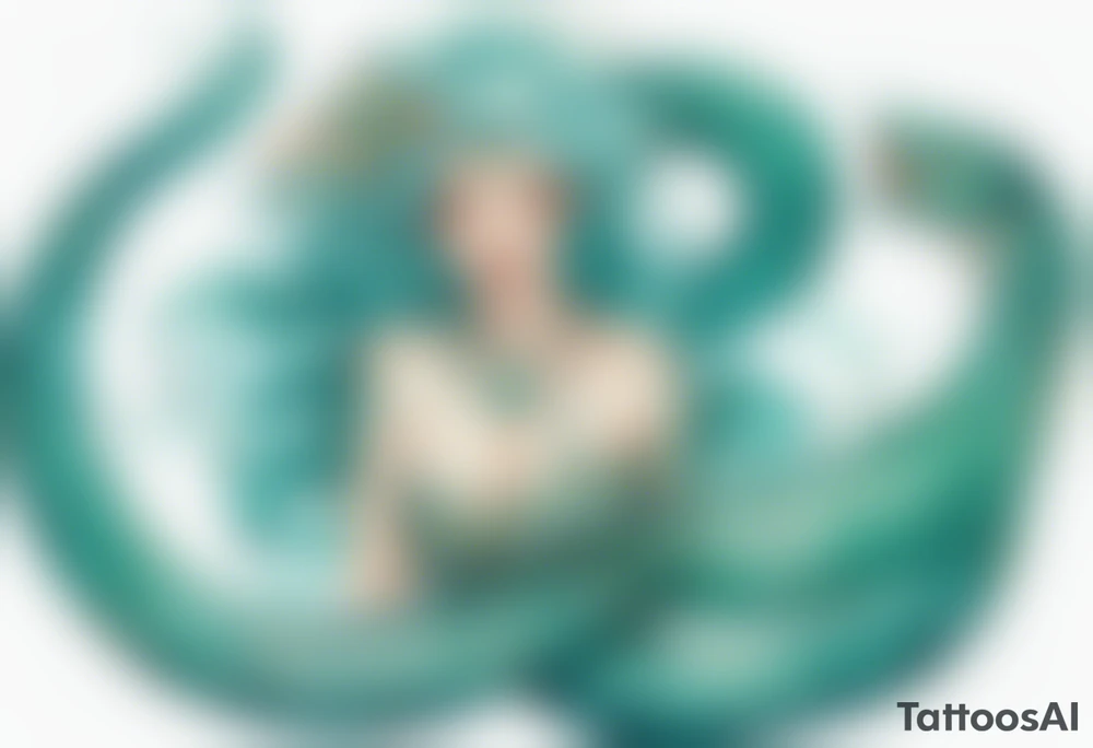 A beautiful nereid with teal hair who is a serpent from the waist-down with turquois scales. tattoo idea