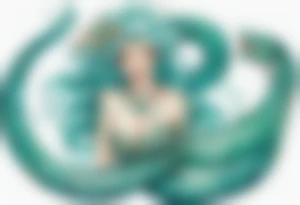 A beautiful nereid with teal hair who is a serpent from the waist-down with turquois scales. tattoo idea