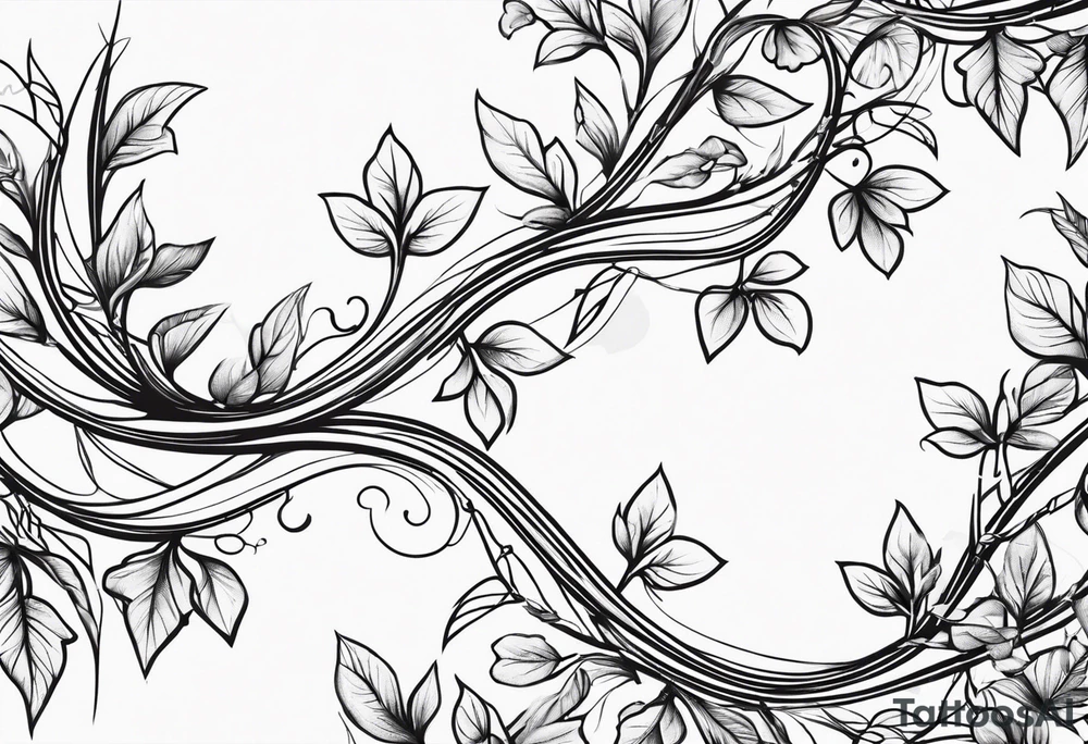 thin vines with leaves in a straight line tattoo idea
