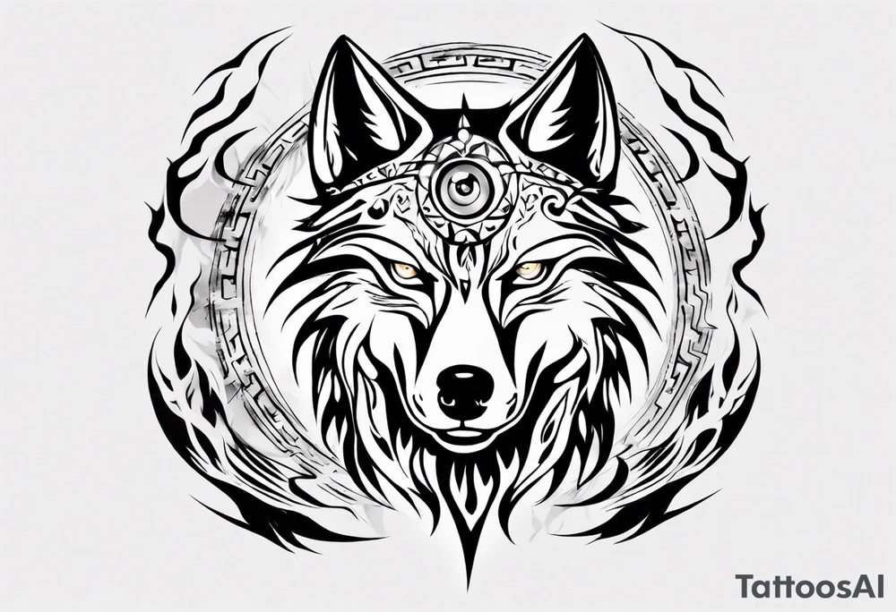 wolf with flaming eyes tattoo idea