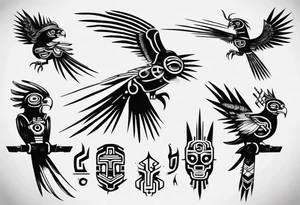 minimalist cyberpunk Mayan inspired Quetzal tattoo idea