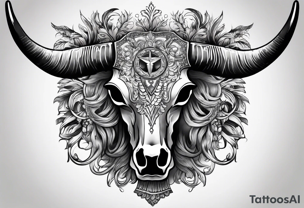 Texas Long horn skeleton with IR on the forehead tattoo idea