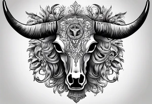 Texas Long horn skeleton with IR on the forehead tattoo idea