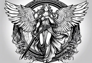 Angels with sword & Shield in sky tattoo idea