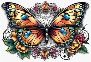 Half moon decorated with butterflies tattoo idea