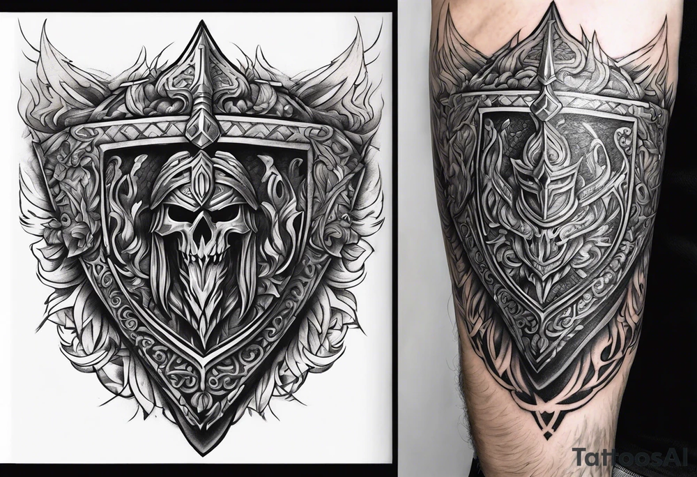 Valhalla sword shield fire tattoo idea
