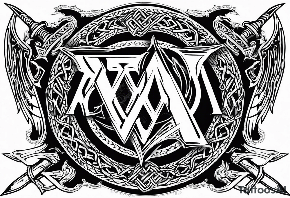 Valhalla sword shield dragon axe Valknut barbed wire chains tribal tattoo idea Valhalla sword shield dragon axe Valknut barbed wire chains tribal tattoo idea
