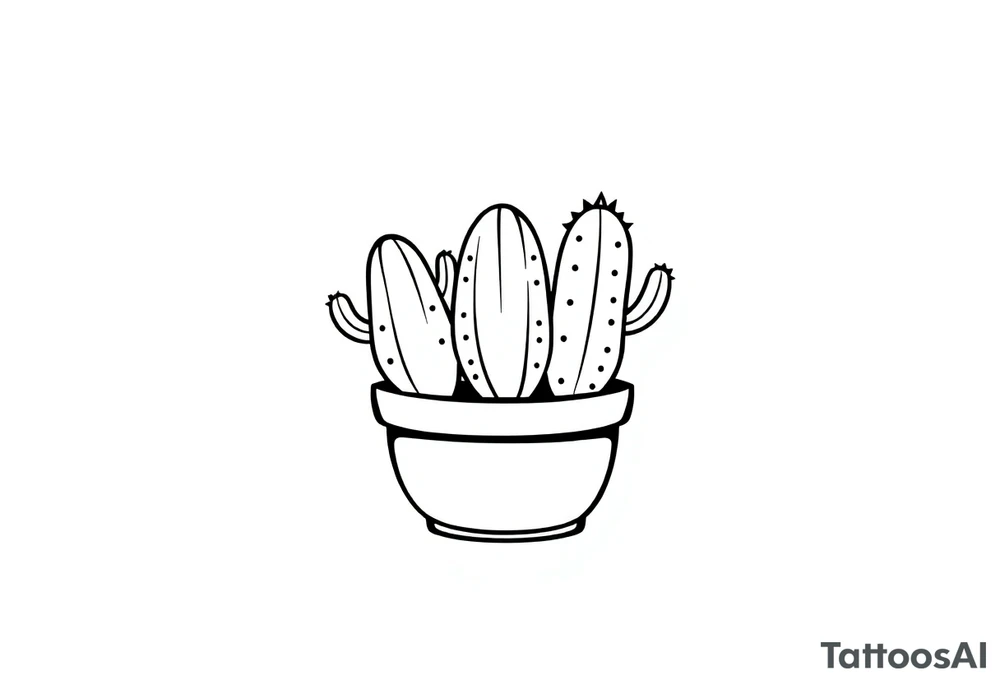 4 cute cacti in a pot tattoo idea