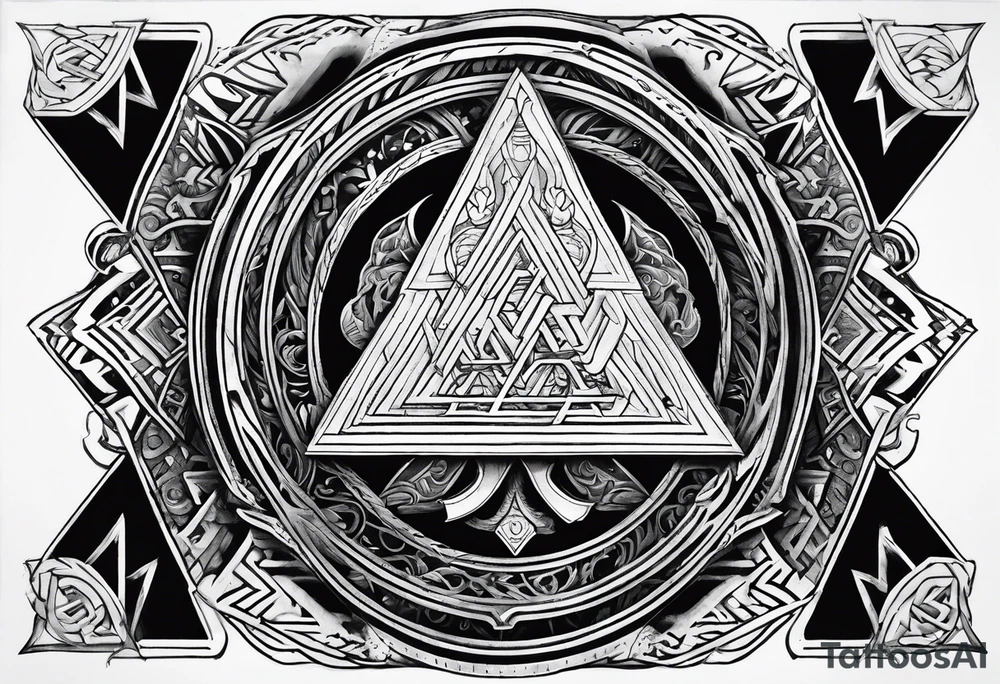 Valhalla sword shield stairs axe Valknut tattoo idea