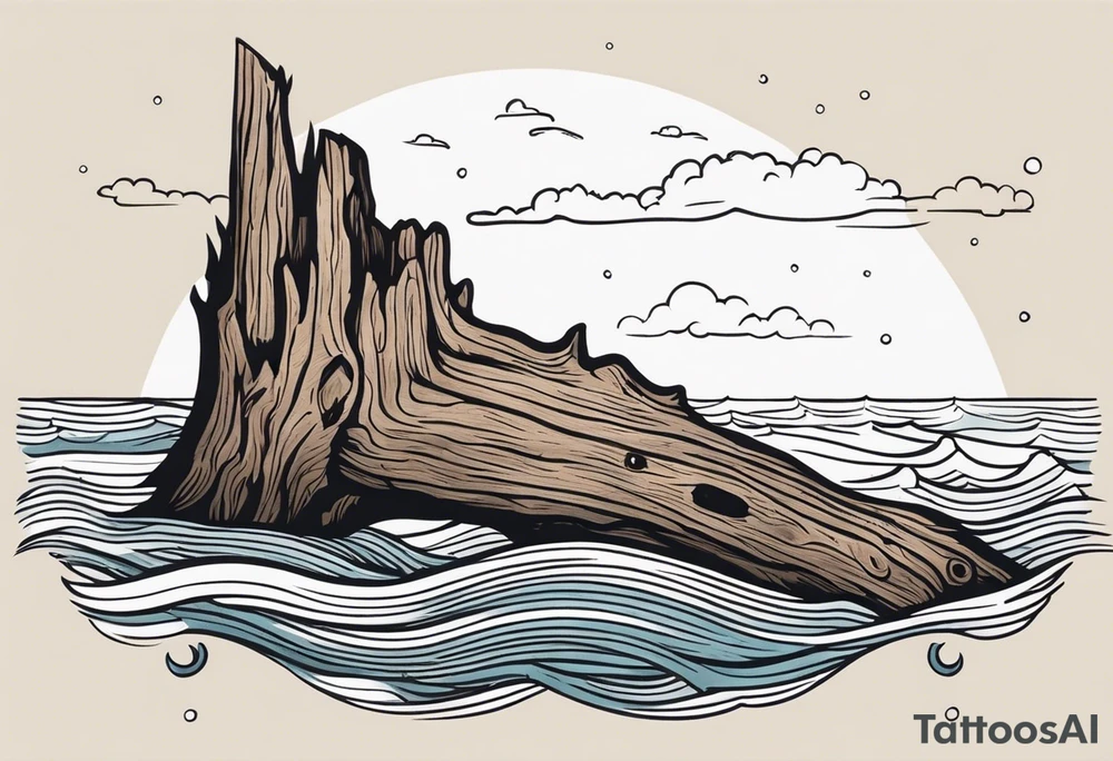 piece of driftwood underwater with duke written in the wood tattoo idea