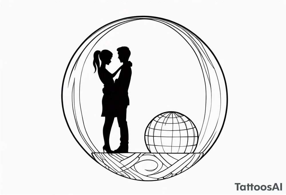 silhouette of a couple hugging in a crystal ball tattoo idea
