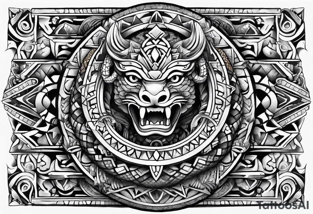 aztec snake sleeve tattoo idea