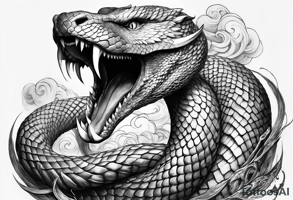 a Sleeve tattoo of Jörmungandr, the mythical giant snake from god of war the game going from shoulder to bicep tattoo idea