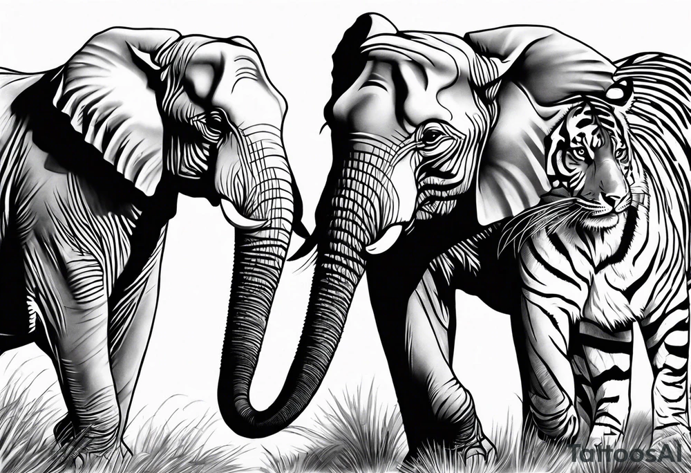 Elephant and tiger tattoo idea